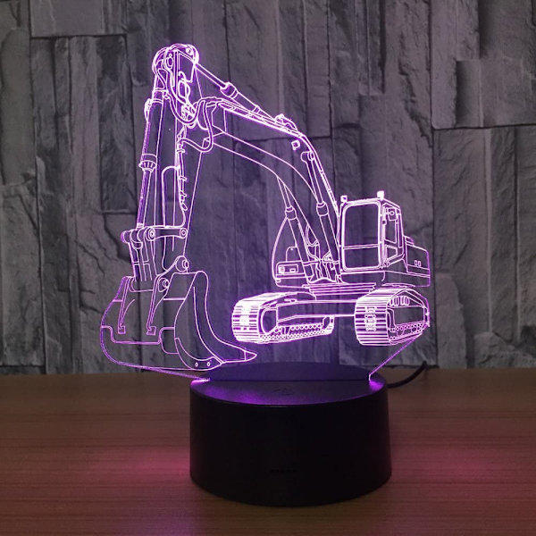 Optisk Illusion 3D Grävmaskin Nattlampa 16 Färger Byter USB Ström Fjärrkontroll Touch Switch Dekorlampa LED Bordsslampa Födelsedag Barn K