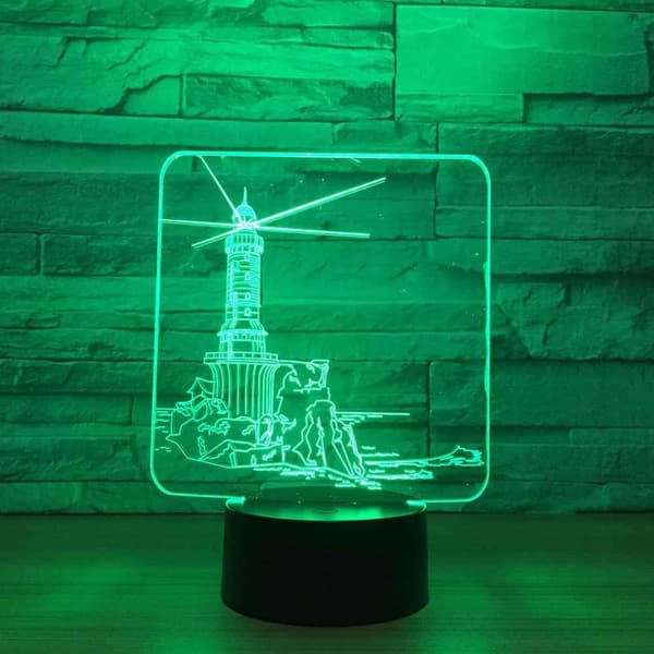 3D Illusion Natlampe Kystfyrtårn bygning LED Nat