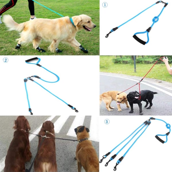 3 i 1 Hållbar Nylon Hundkoppel med Vadderat Handtag, 360° Swiv