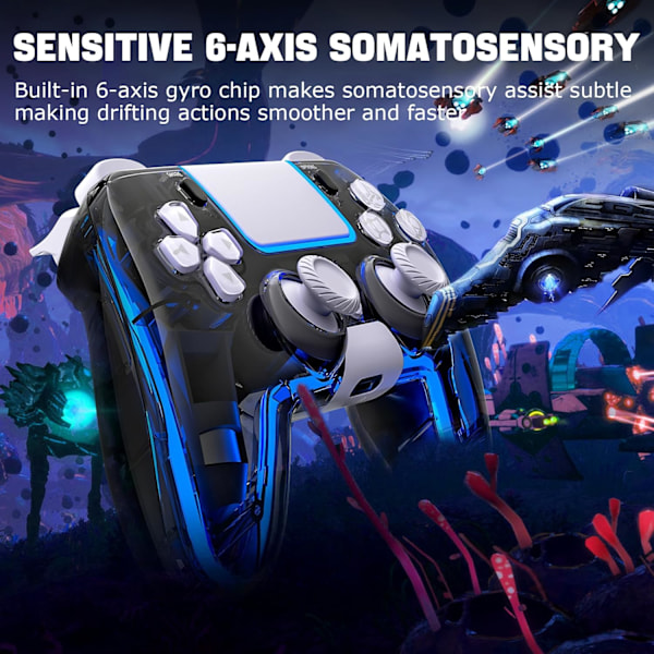 Trådlös PS4-kontroll med Hall 3D-joysticks/RGB LED-lampor/programmeringsfunktion, PS4-kontroll fjärrkontroll joystick Gamepad, spelkontroll för PS4/Slim/P White