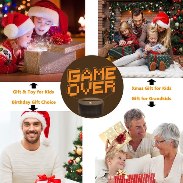 Pixel Game Over Illusionslampe, Gamepad 3D Natlampe (3 Pat)