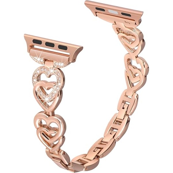 Hjärtformad armband kompatibelt med Apple Watch Band 38mm 40mm 41mm, Iwatch armband för kvinnor rostfritt stål klockarmband metallrem för Rose Gold