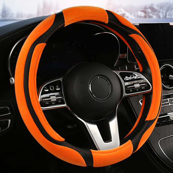 Ny supermjuk vinter kort plysch bilrattskydd varmt handtagsskydd (orange)