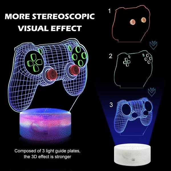 Gamepad 3D Natlampe, Dynamiske RGB Farver Skiftende 3D Illusion Lampe