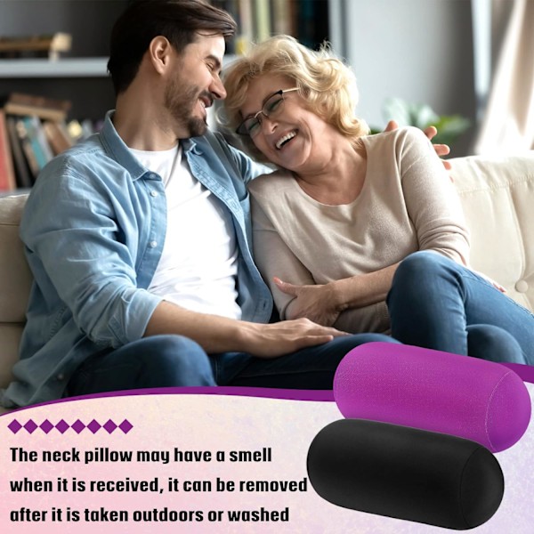 2 st mikro pärla rulle kudde 11,8 x 6,3 tum mjuk kudde bolster cylindrisk kudde mikro pärla kuddar för sova hem resor nacke huvud rygg stöd Violet Black