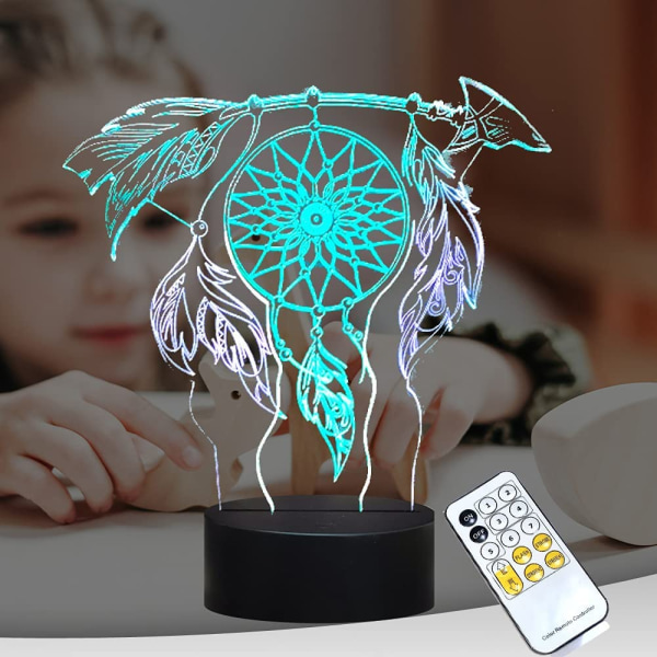 Dream Catcher 3D LED Nattljus Dubbel färgglad fjäder Circu
