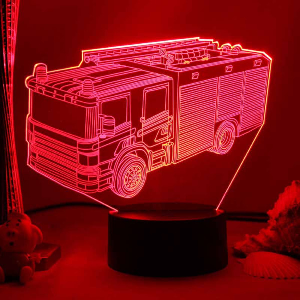 Brandbil 3D-lampa nattljus med fjärrkontroll och pekkontrollR