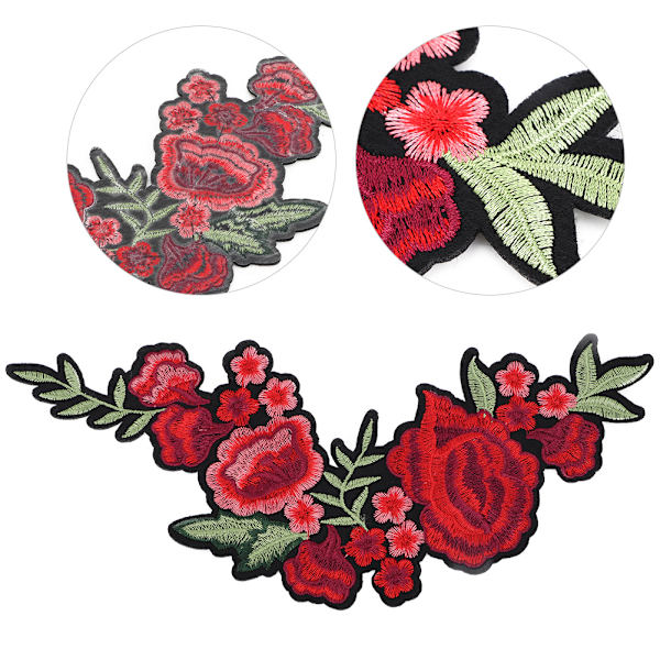 Plommonblomma Ros Broderad Patch DIY Dekoration Tyg Strykjärn Sy Märke Hantverk Tillbehör
