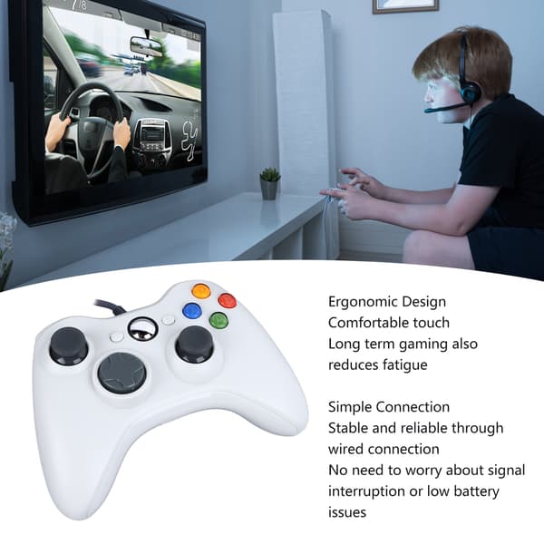 Kablet kontroller Plug and Play Nøyaktig kontroll Ergonomisk design Spillkontroller for PC Hvit