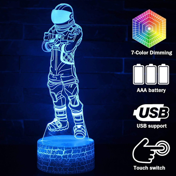 Cool 3D-lampa nattlampa för pojkar USB-beröringskänslig styrbar lampa 3D visuell barnkammardekoration (Dark Voyager)