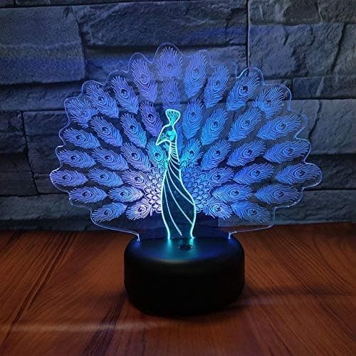 3D LED Påfugl Nattlys, Optisk Illusjonslampe 16 Farger C