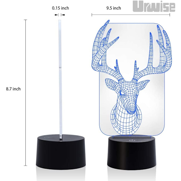 Elg Hjort 3D Optisk Illusion Natlamper, 7 Farvevariationer
