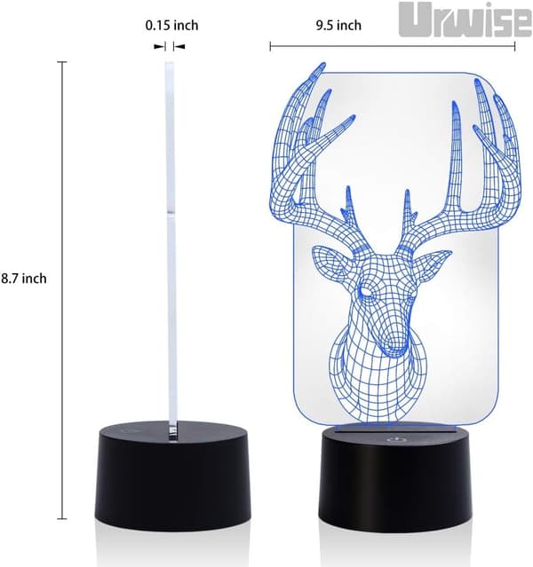 Elg Hjort 3D Optisk Illusjon Nattlamper, 7 Fargevariasjoner