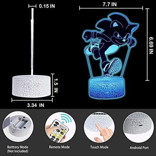 3D Illusjon Sonic The Hedgehog Nattlys, Anime Bordlampe