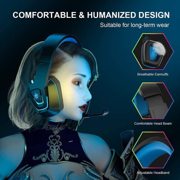 Kablet gaming-headset, kablet PC-headset til Xbox One, PS5, PS4, bærbar computer, Switch, H2 over-ear gaming-hovedtelefoner med støjreducerende mikrofon og LED-lys og V