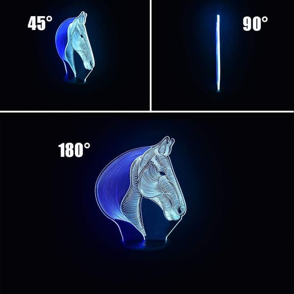Häst LED 3D Illusion Optisk Nattlampa USB Multi Color La