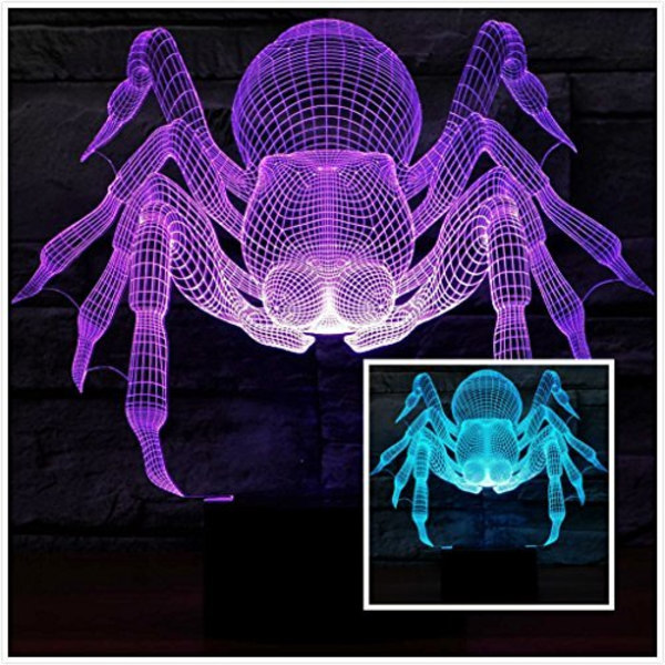 3D Edderkopp Nattlys Illusjonslampe Effekt 7 Farger Endring C