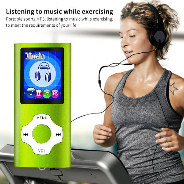 MP3/MP4-kannettava soitin, 1,8 tuuman LCD-näyttö, tukee enintään 64 Gt, vihreä