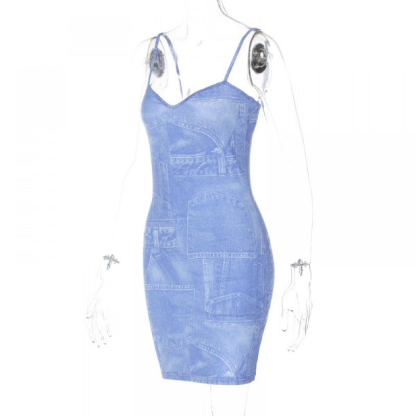 Eveless Denim Maxiklänning Italiensk Nudel Strap Beach Dress M