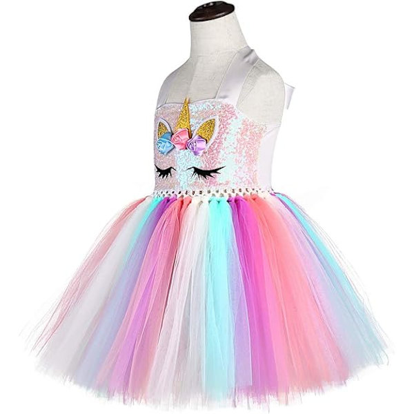 Drømmer Håndlaget Sequin Unicorn Kjole for Jenter 1-10Y med Hodebånd Bursdag Dansefest Kjoler type 1 4T（95-105cm）