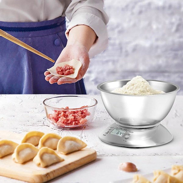 Digital köksvåg i rostfritt stål med skål, 5 kg/0,1 oz, för viktminskning och bantning