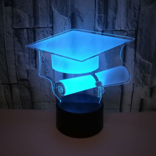 Bachelor's Hat Night Light, 3D Illusion Lamp, 7 Colors Chan