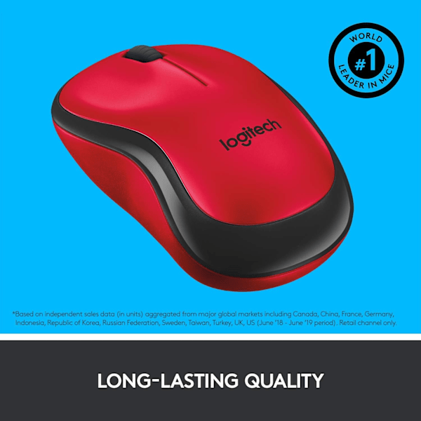 Logitech M220 SILENT langaton hiiri, 2,4 GHz USB-vastaanottimella, 1000 DPI optinen seuranta, 18 kuukauden paristo, ambidextrous, yhteensopiva PC:n, Macin ja kannettavan kanssa Red