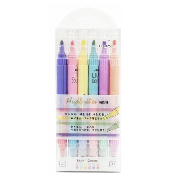 6 st dubbelsidig highlighter Macaron ögonskydd färg fluorescerande färgglad markeringspenna