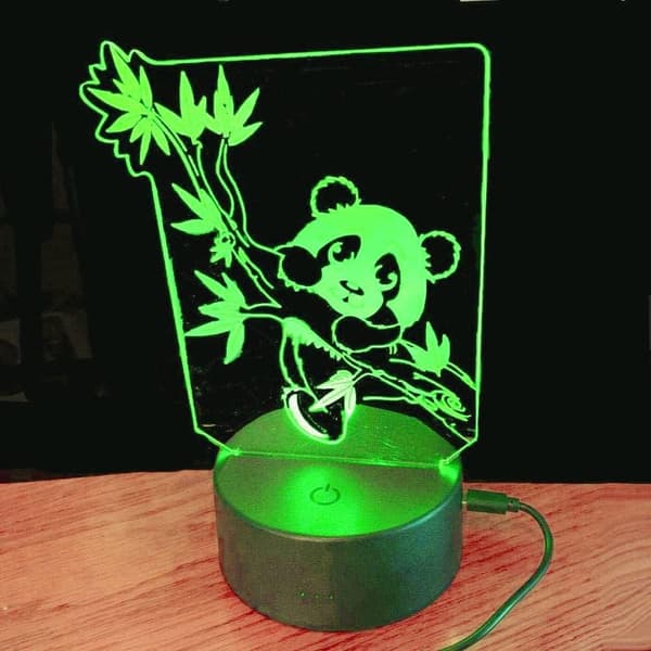 3D Panda Natlampe LED Lampe Illusionslys 7 Farver Changi