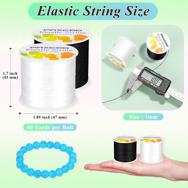 2 ruller elastisk snor til armbånd, elastisk magisk elastisk snor perle snor smykke tråd til vennskapsarmbånd, halskjeder, leireperler, ponnyperle Black & White