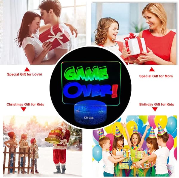 3D Natlampe Game Over Bogstav Bordlampe Visuel Bordlampe