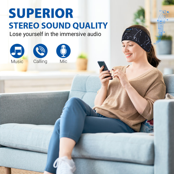 Bluetooth-pannbandshörlurar Trådlösa sovhörlurar, Musiksportpannband för att sova, jogga, träna, yoga, sova