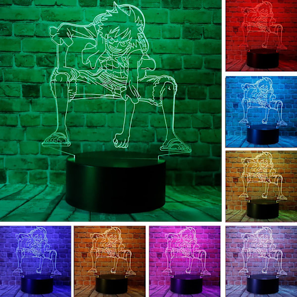 One Piece Luffy 3D Illusionslampa med Smart Touch, RGB-effekt, USB-driven, Kreativ 3D Japansk Animelampa