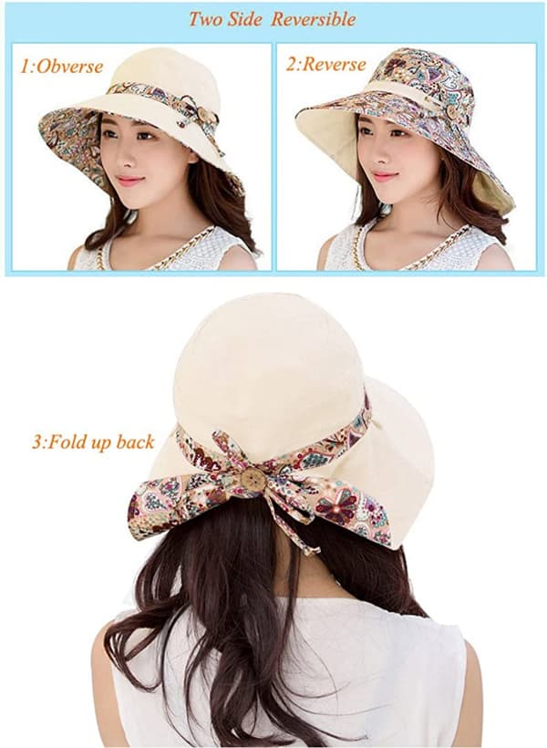 Dame Solhat Sommer UPF 50+ UV Beskyttelse Strandhat Foldbar