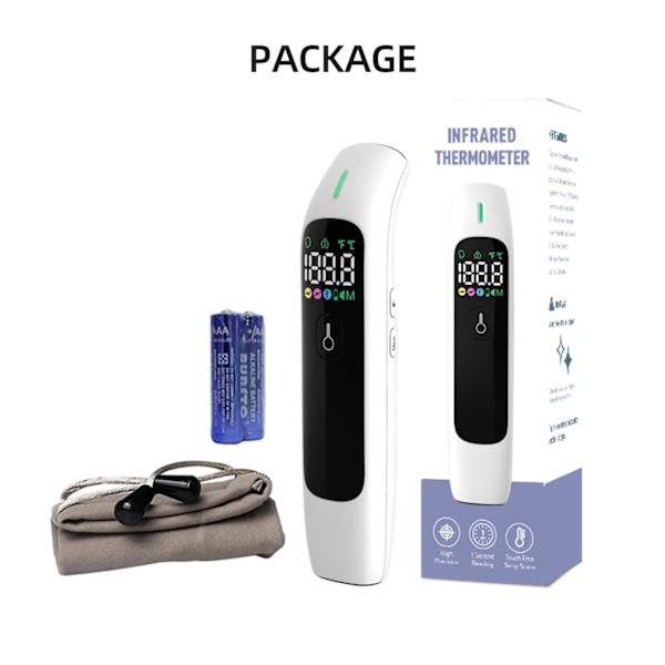 Noggrann Digital Beröringsfri Panntermometer, Digital LCD-skärm, Multilägesindikator Levereras med Förvaringsväska och Batterier