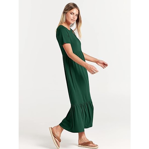 Dame Sommer Casual Kortermet Rund Hals A-linje Swing Flytende Lagdelt Skjorte Maxi Strand Lang Kjole 2025 Trendy Antrekk L