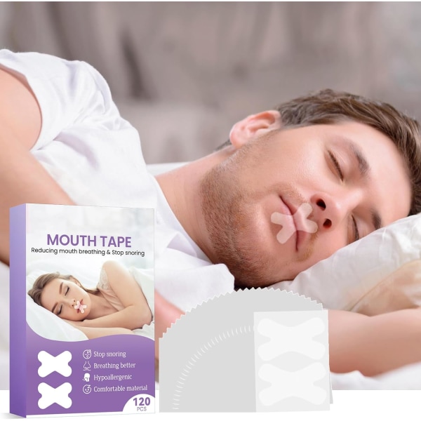 Munntape for å sove Søvntape -Søvnstrimler for -120 STK Bedre nesepust Snorking Gjennomsiktig mild hypoallergisk leppetape for å sove