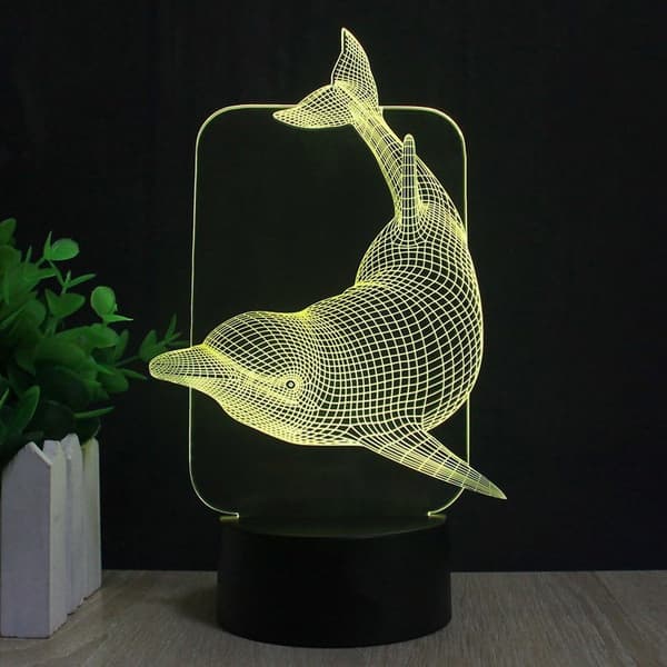 Delfin 3D Illusjonslampe YKL World LED Bord Nattlys 7 C