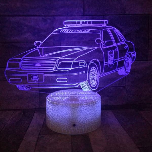 3D Politibil Natlampe LED Touch Switch Dekor Bordlampe