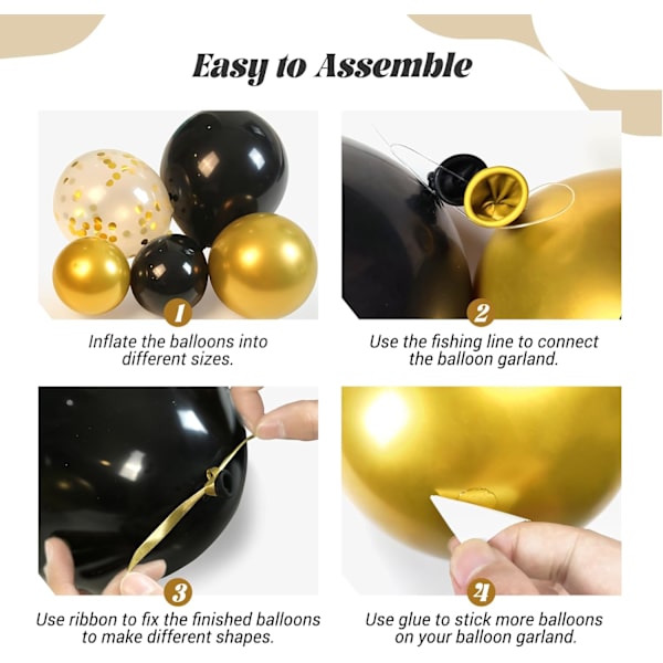 Sort og guld ballonbue guirlande sæt, 5 10 12 18 tommer sort guld konfetti latex balloner til 2024 dimission dekorationer jubilæum fødselsdagsfest