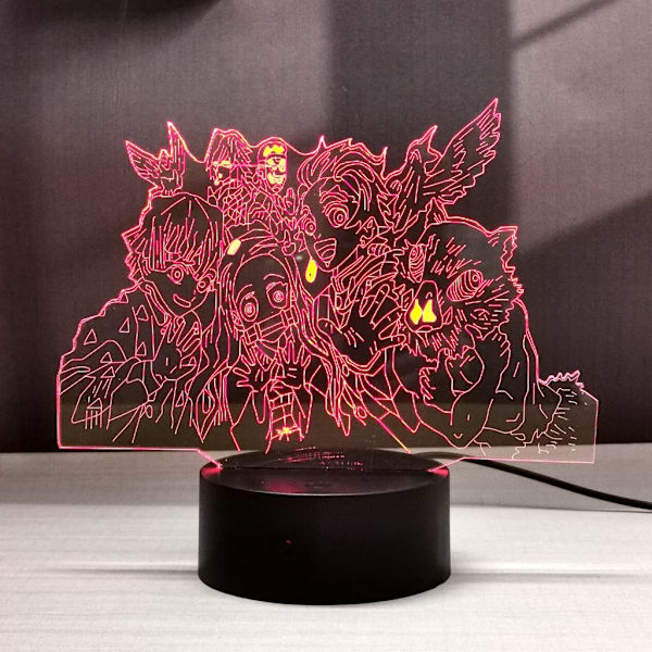 Demon Slayer Nezuko Tanjirou Zenitsu 3D Illusion LED Animelampa RGB 16 Färger Fjärrkontroll Skrivbordsnattlampa för Sovrum
