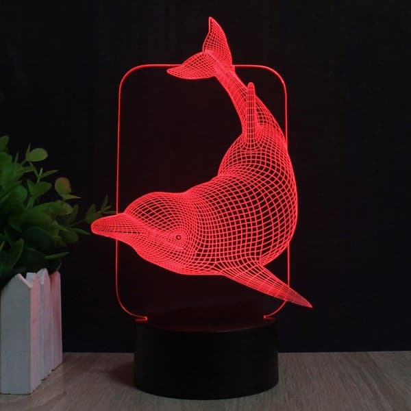Delfin 3D Illusjonslampe YKL World LED Bord Nattlys 7 C