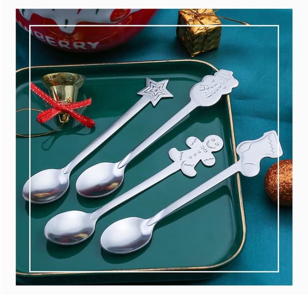 Elegant julgransbestickset, 4-delad sked- och gaffelsamling för julmiddagar, festlig presentförpackning för bestick, silver Sliver