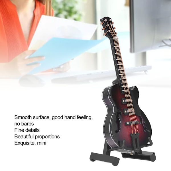 Gitarmodell Mini Utsøkt Musikinstrument Dekorativt Håndverk Ornament for Hjemmekontor Dekorasjon