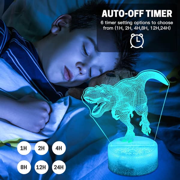 3D Dinosaur Nattlampe for Gutterom, 4-Mønstre og Tidsinnstilling