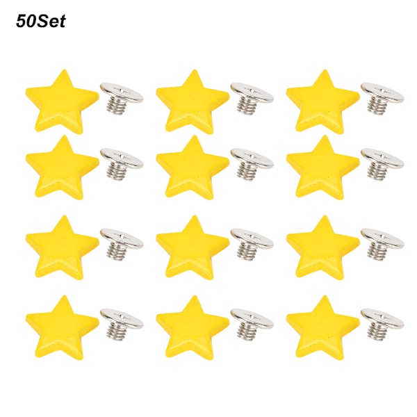 50 set stjärnrivetskruv zinklegering väskor kläder skor bälten DIY platt knapp 12mm gul