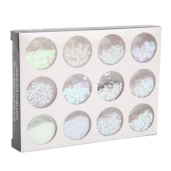 12 rutnät glitter paljetter set handgjorda DIY nagelkonst glitter paljetter dekaler set 3D nagelkonst dekorationer White
