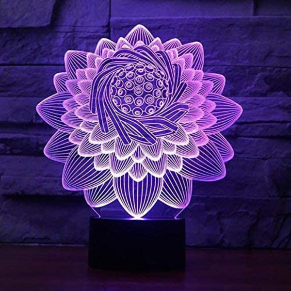 Optisk Illusion 3D Lotusblomma Nattlampa USB-Ström Touch Switch LED Dekoration Bordsslampa 7 Färger Växlande Ljus Jul Födelsedag Barn K