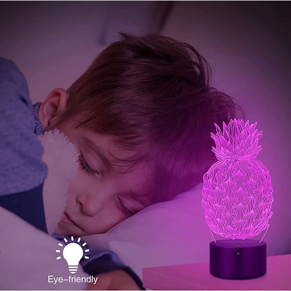 Ananas nattlys, Rquite Ananas nattlampe for barnerom, 3D optisk illusjonslampe med berøringsbryter
