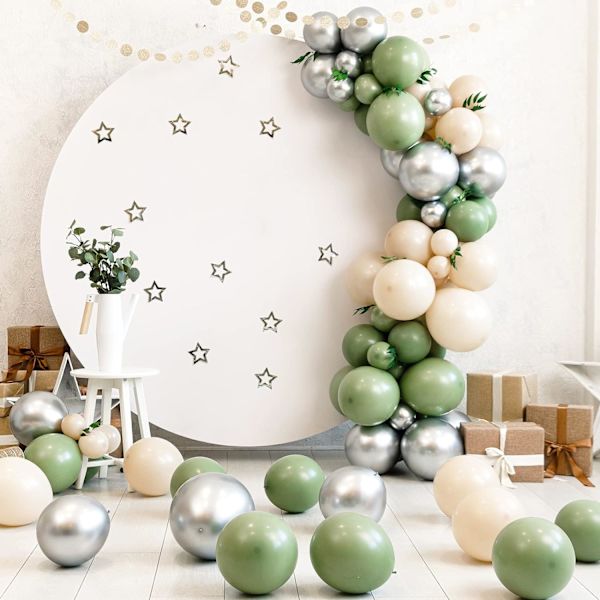129 stk. salviegrønne balloner Latex balloner i forskellige størrelser 18 12 10 5 tommer olivengrøn festballon sæt til fødselsdagsfest dimission baby shower bryllup Sage Green